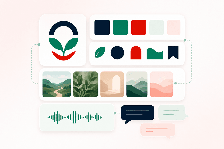 Illustration: Das digitale Marketing-Team entwickelt Brand Design und Brand Voice